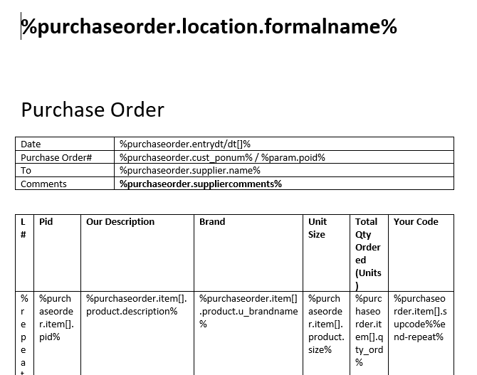 Example Purchase Order Template